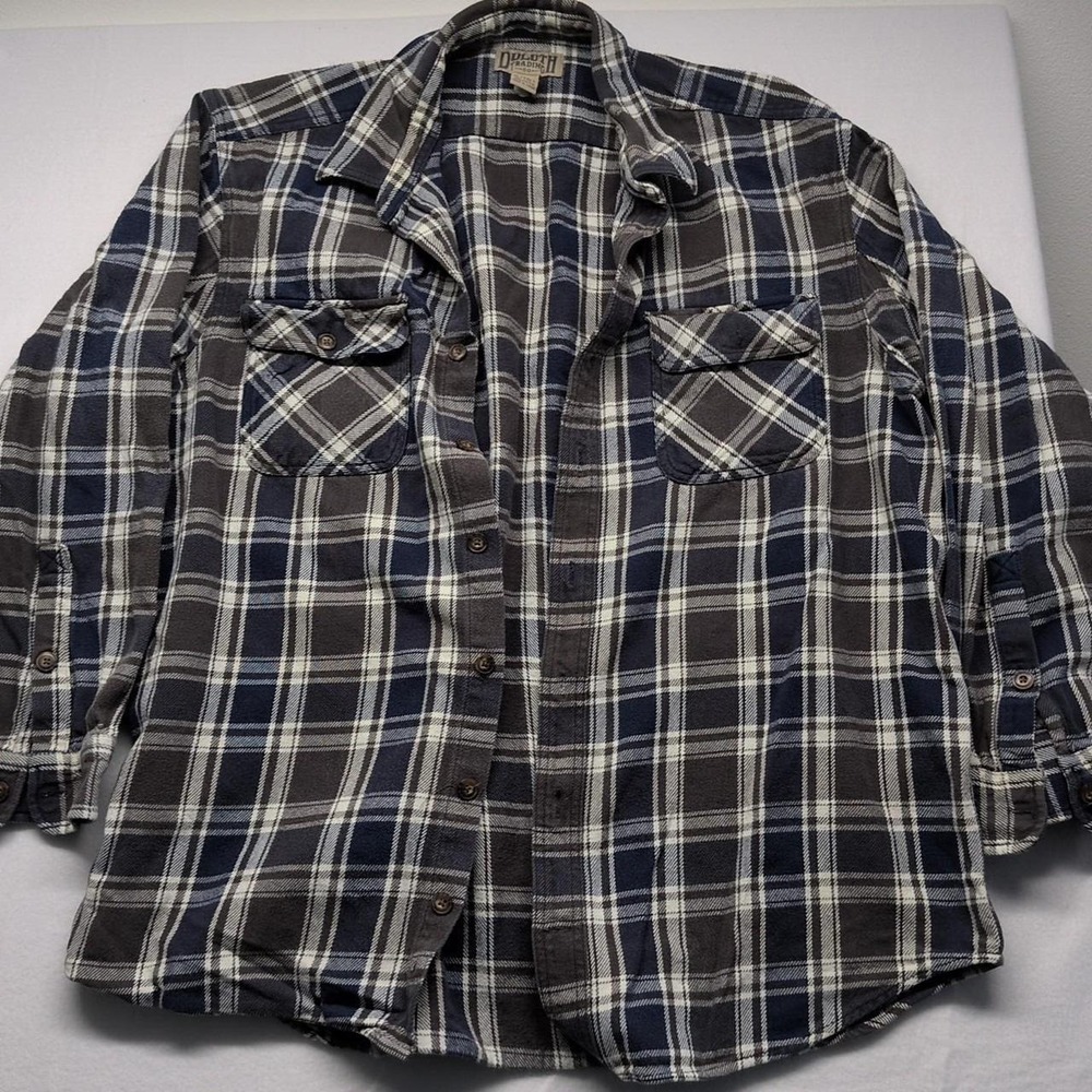 Duluth Trading Co Shirt Jacket Mens XL Tall Gray Plaid Flannel Flapjack Lined